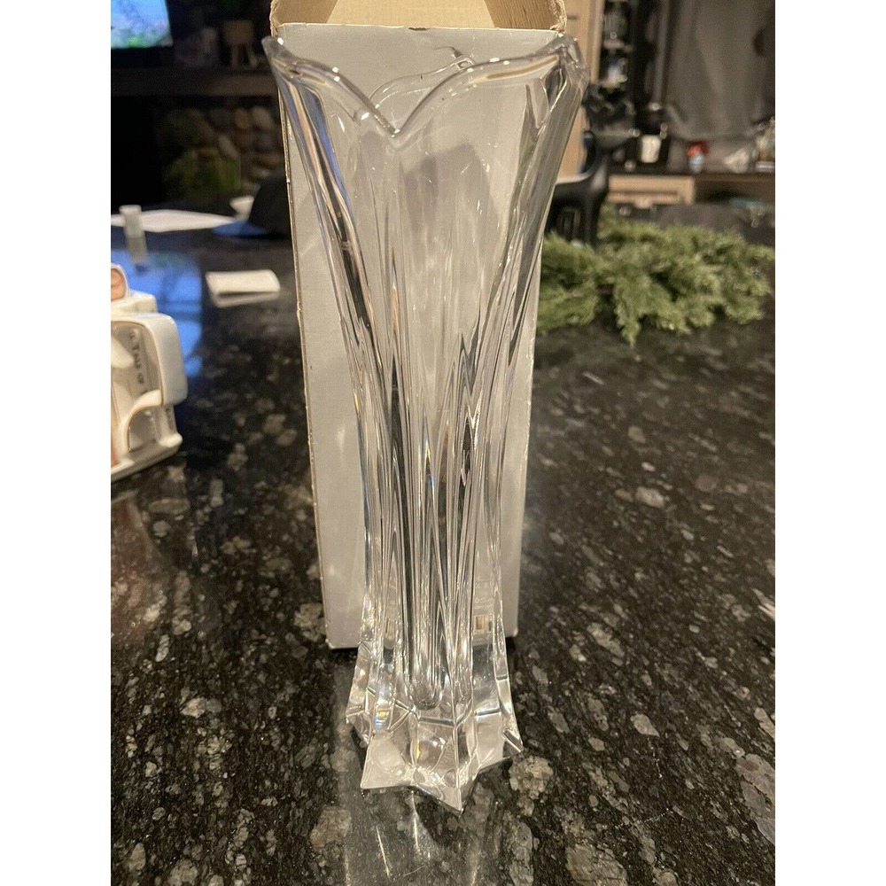 Vintage Gorham Lotus Crystal Vase 8” Full Lead Crystal Clear Fluted In Box